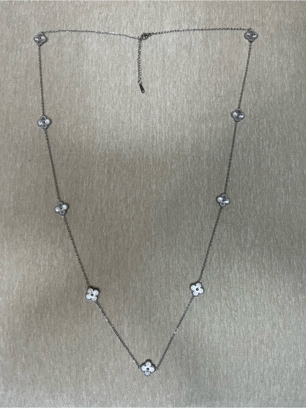Delicate Silver Flower Station Necklace - White Enamel Accents